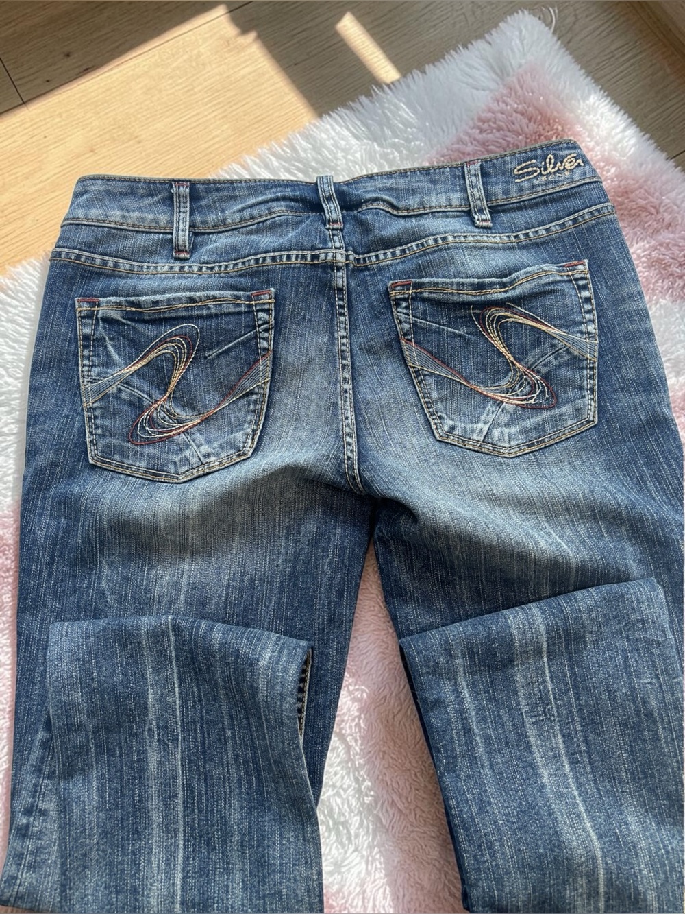 Sz 32 Silver Aiko Slim Jeans Women's Mid Blue Bootcut Denim Jeans